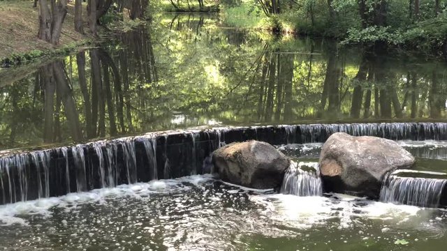 Waterfall in Park Drozdy in Minsk, Belarus