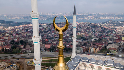 aerial view of istanbul big camlica mosque dome