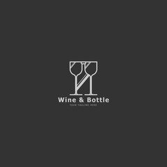 minimal icon logo with glasses and bottle concept, icon logo with wine and beer concept