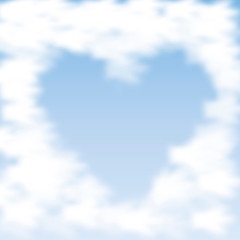 Beautiful background of the sky among the clouds with the heart. Vector illustration. EPS 10.