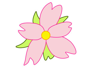 Pink flower with green leaves - vector template