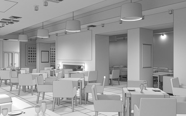 restaurant, interior visualization, 3D illustration