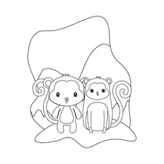 cute monkeys animal isolated icon
