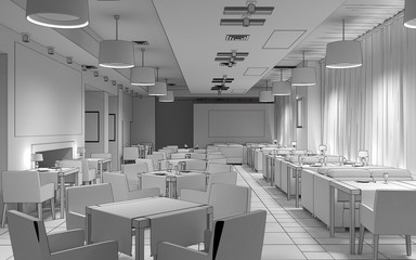 restaurant, interior visualization, 3D illustration