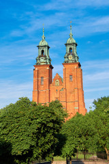 Fototapeta na wymiar Cathedral in Gniezno town, Poland, on a bright day