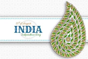 Poster 15th of August India Independence Day. Greeting card with arabesque floral pattern. Paisley and Mandala © klerik78