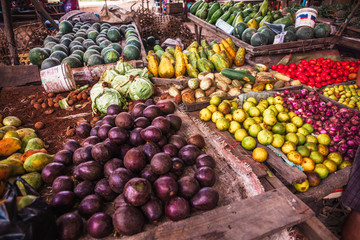fruits and vegetables at the market on tropical island