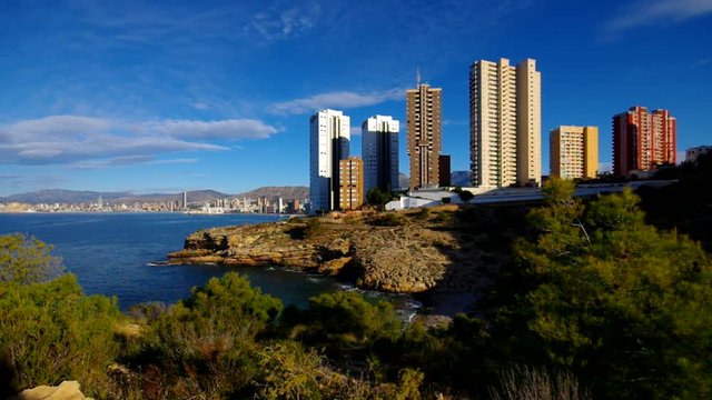 Hochh&auml;user und Strand in Benidorm, Costa Blanca, Spanien