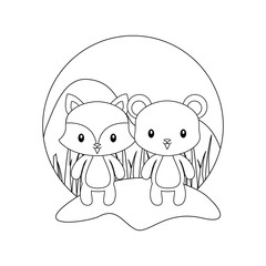 cute bear with fox animals isolated icon