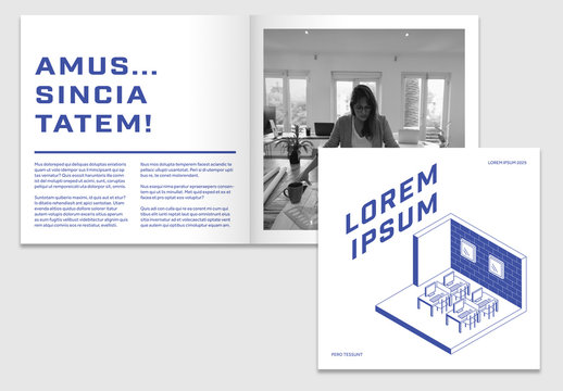 Square Brochure Layout with Blue Accents