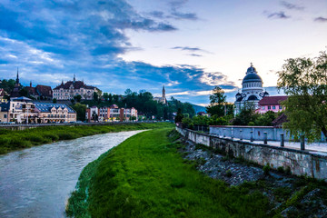 Sighisoara, Hungary - May 17, 2019: view of the old town in the evening.