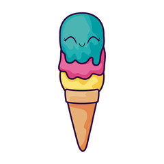 delicious ice cream in cone kawaii character