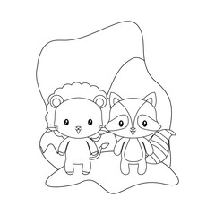 cute raccoon with lion animals
