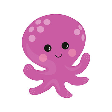 Octopus cartoon vector Illustration. purple cute octopus illustration for kids and babies. Sea creature. marine inhabitant