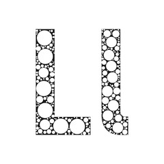 The letter of the alphabet in black and white circles.