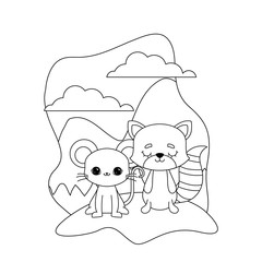 cute mouse with cat animals in landscape