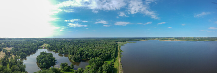 Beautiful 180-degree panorama on the shore of the reservoir, Poland