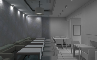 restaurant, interior visualization, 3D illustration