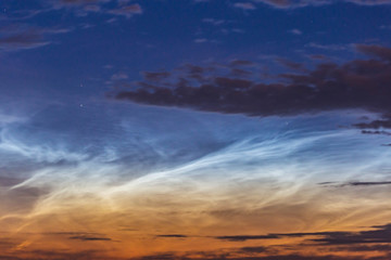noctilucent clouds at midnight in the sky