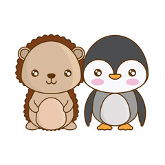 cute penguin with porcupine animals