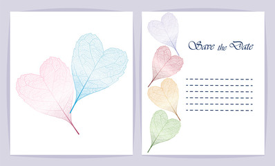 Set beautiful backgrounds with Heart-shaped leaves and space for text. Vector illustration. EPS 10