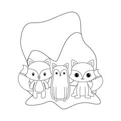 cute foxes animals isolated icon