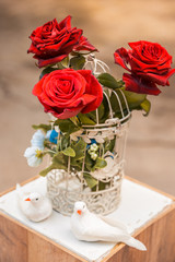 red roses in cage