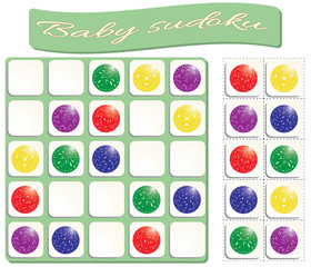 Baby Sudoku with colorful motley balls