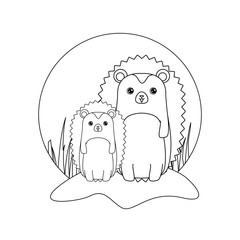 cute porcupines animals in landscape