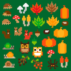 Colorful pixel Autumn icon Elements seamless pixel pattern - 274489100
