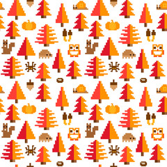 Colorful pixel Autumn icon Elements seamless pixel pattern - 274489110