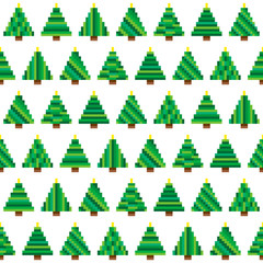 Pixel Christmas tree game icon set seamless pattern - 274489127