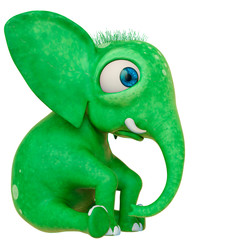 baby elephant cartoon sitting in a white background side view