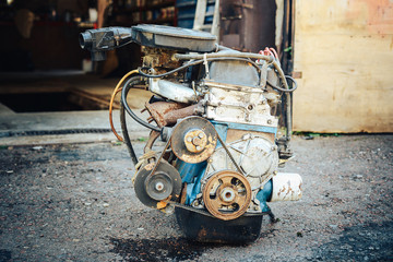 Close-up of the old engine, removed from the car.