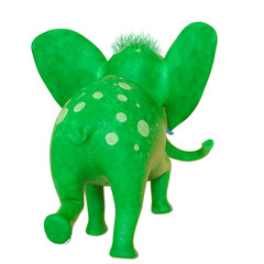 baby elephant cartoon walking in a white background rear view