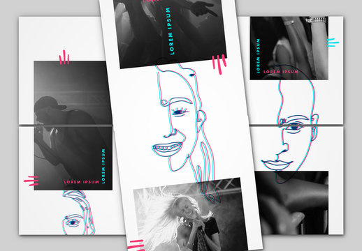 Social Media Grid Layout with Line Profile Illustrations