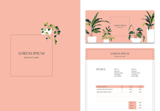 Stationery Layout Set with Floral Elements