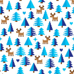 Pixel blue white winter snowflake seamless vector pattern - 274489316