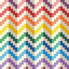 Seamless abstract geomatric pixel rainbow zigzag vector pattern - 274489331