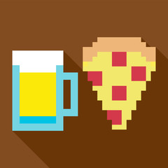 Pixel beer and pizza game icon duo