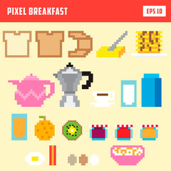 Pixel breakfast, isolated vector icon set