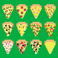 delicious pixel game pizza slices menu set - 274489564