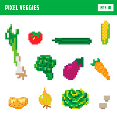 pixel vegetable retro 8bit icon set - 274489588