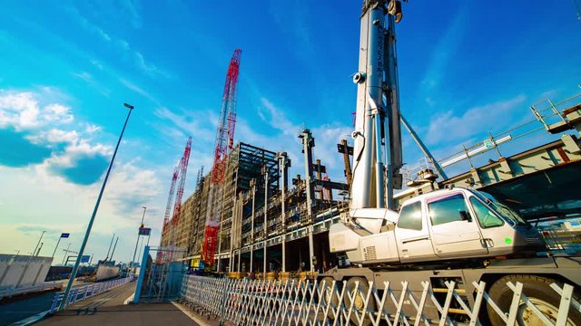 A time lapse of moving cranes at the under construction. Ota district Haneda Tokyo Japan - 03.14.2019 camera : Canon EOS 5D mark4