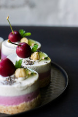 Vegan raw desserts. Love for a healthy vegan food concept