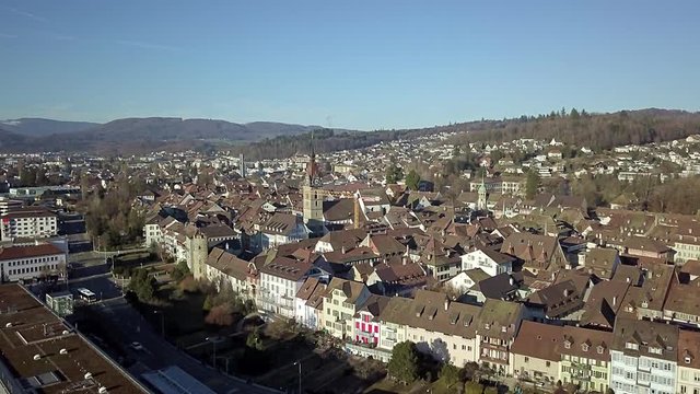 4k Aerial View Zofingen small city in Switzerland