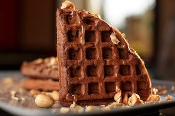 fresh waffles with honey and nuts