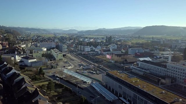 4k Aerial View Zofingen small city in Switzerland