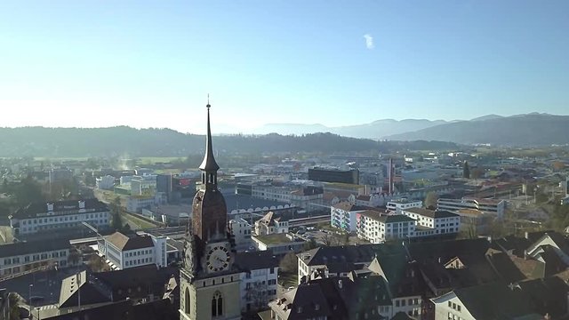 4k Aerial View Zofingen small city in Switzerland