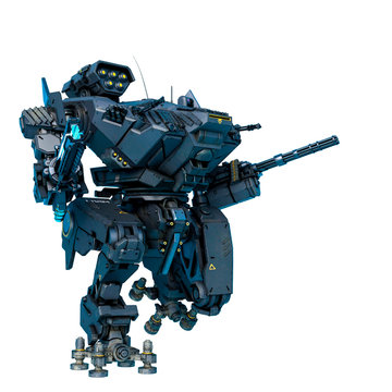 black heavy mech attack in a white background